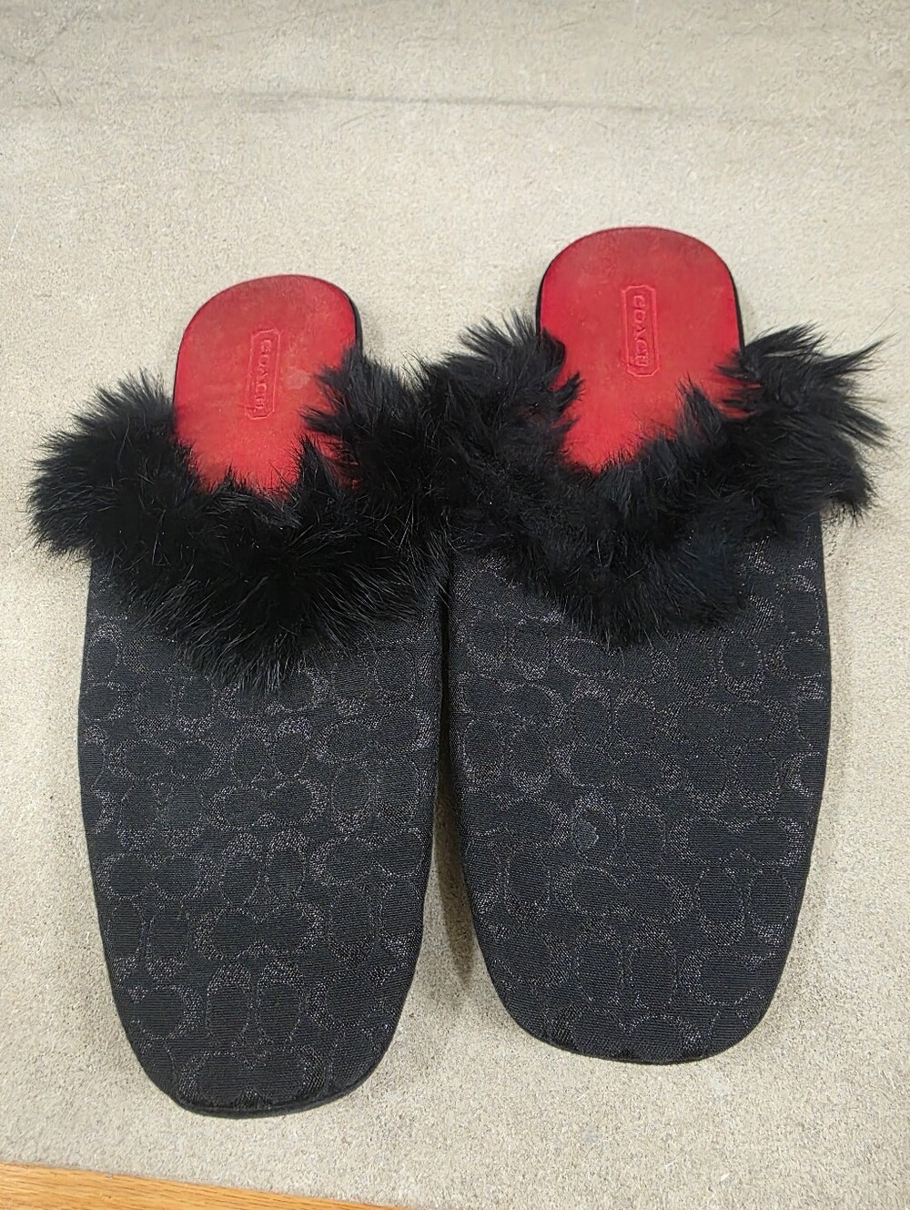 Vtg Coach Rabbit Fur Trim Melody Signature Slippers Sz 8